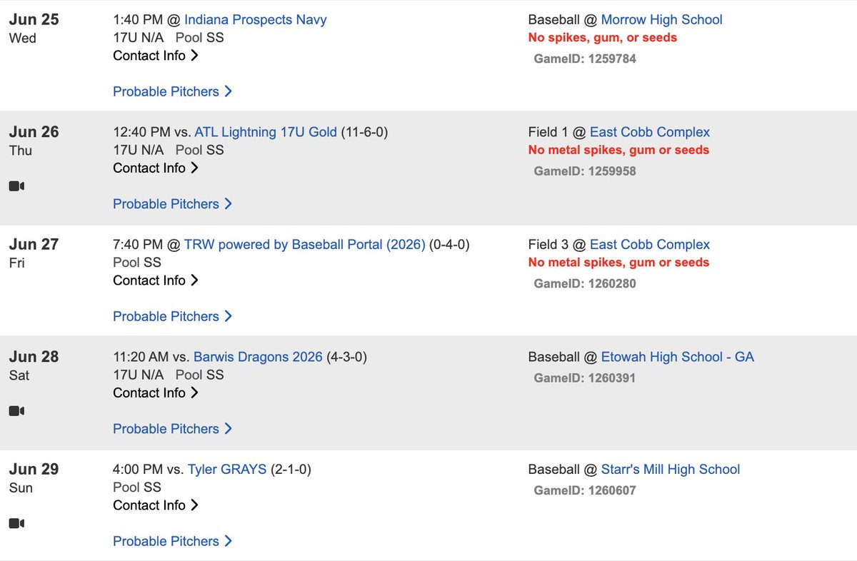 WWBA SCHEDULE with <a href="/_thedirtbags/">Dirtbags Baseball</a> National

Reach out to me, <a href="/trey_daly/">Trey Daly</a> or <a href="/tydamico54/">Ty D’Amico</a> for when I may pitch.