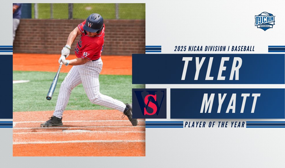 🏆 After one of the best hitting seasons in NJCAA baseball history, Tyler Myatt of <a href="/WaltersStSports/">Walters State Athletics</a> has been named the 2025 #NJCAABaseball DI Player of the Year!

Myatt won the Triple Crown and led Walters State to a runner-up finish.

Full Release | njcaa.org/sports/bsb/202…