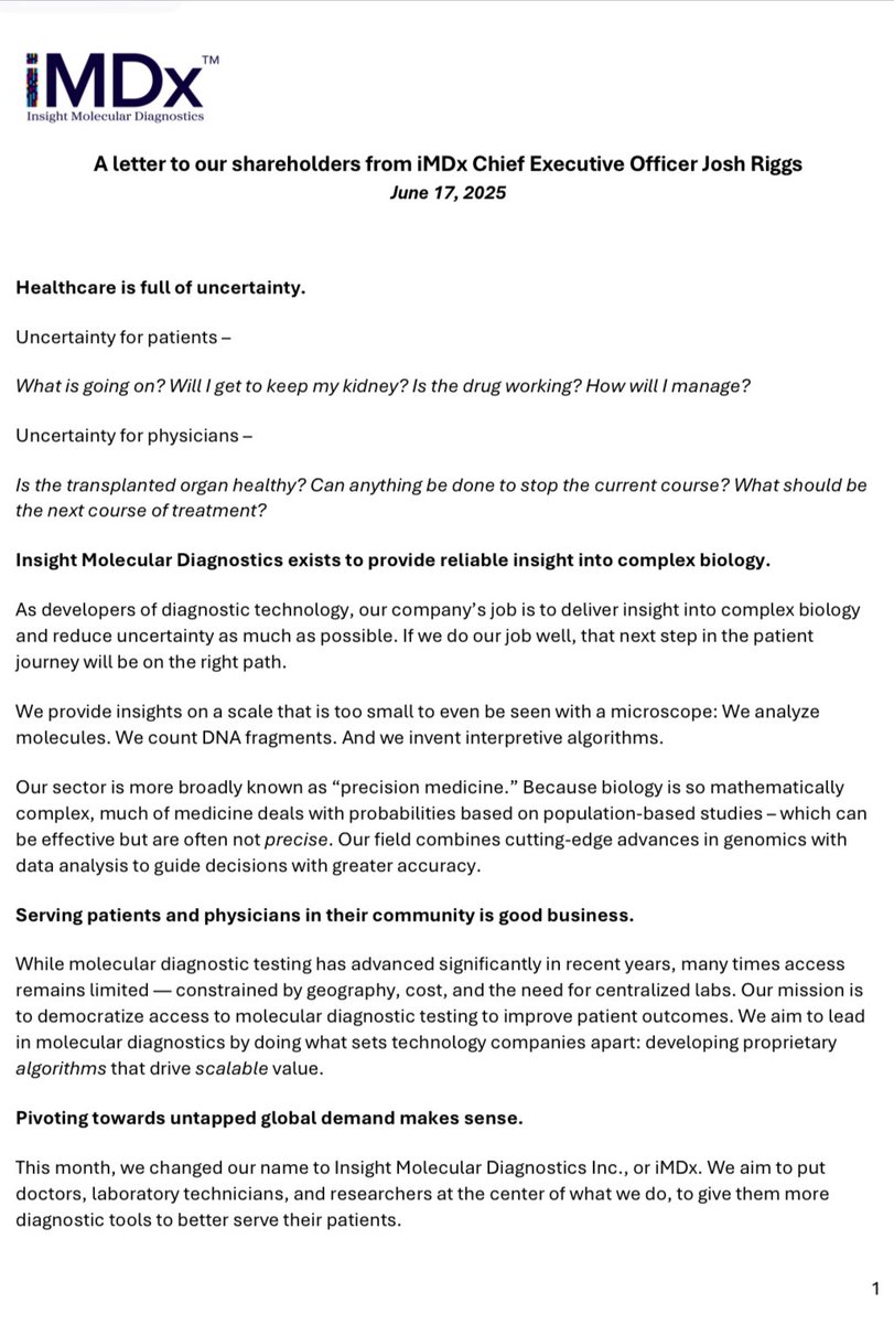 AndreaSJames's tweet image. Our mission is to democratize access to molecular diagnostic testing to improve patient outcomes. iMDx aims to lead by doing what sets technology companies apart: developing proprietary algorithms that drive scalable value.

Read more in CEO Josh Riggs’s inaugural annual letter…