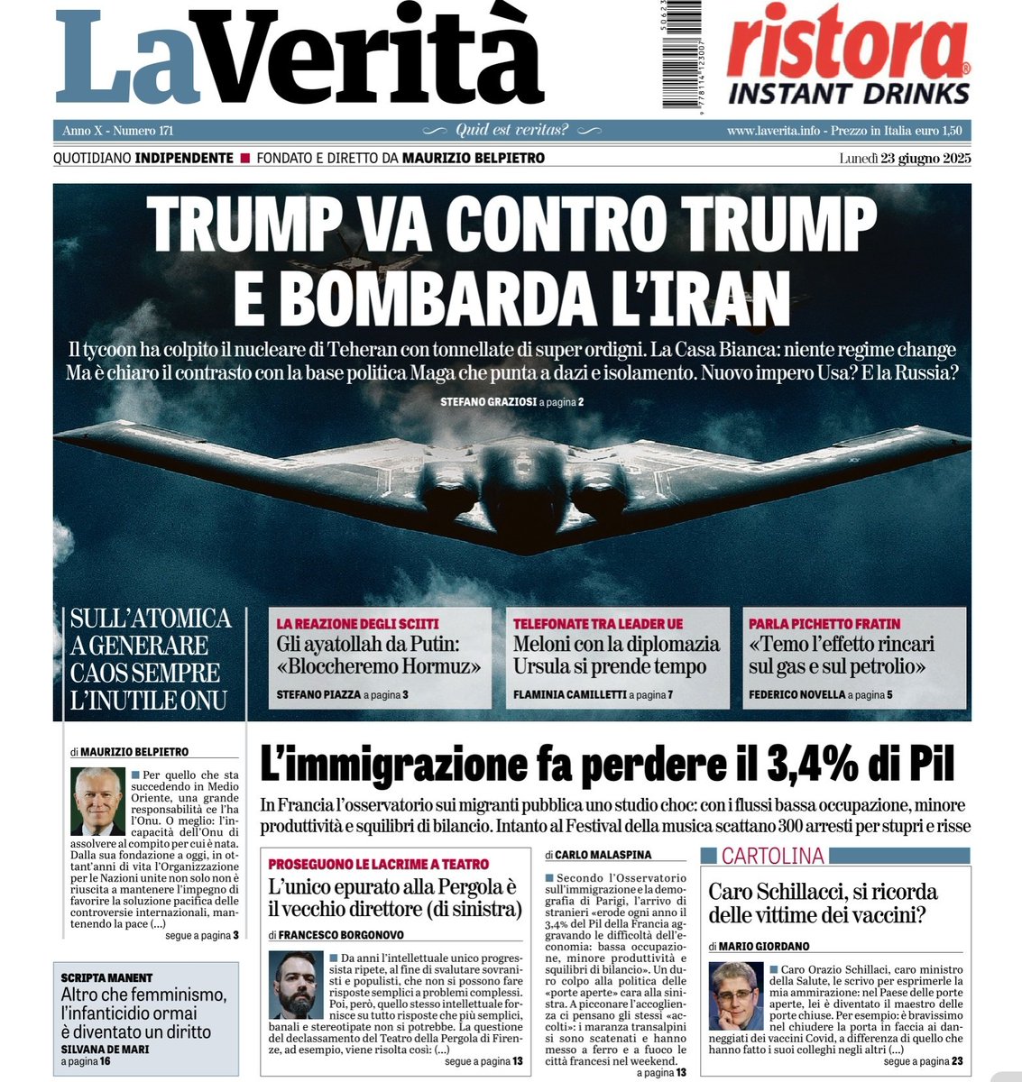 COLPITO IL NUCLEARE DI TEHERAN 
DAGLI AEREI DELL'ESERCITO USA