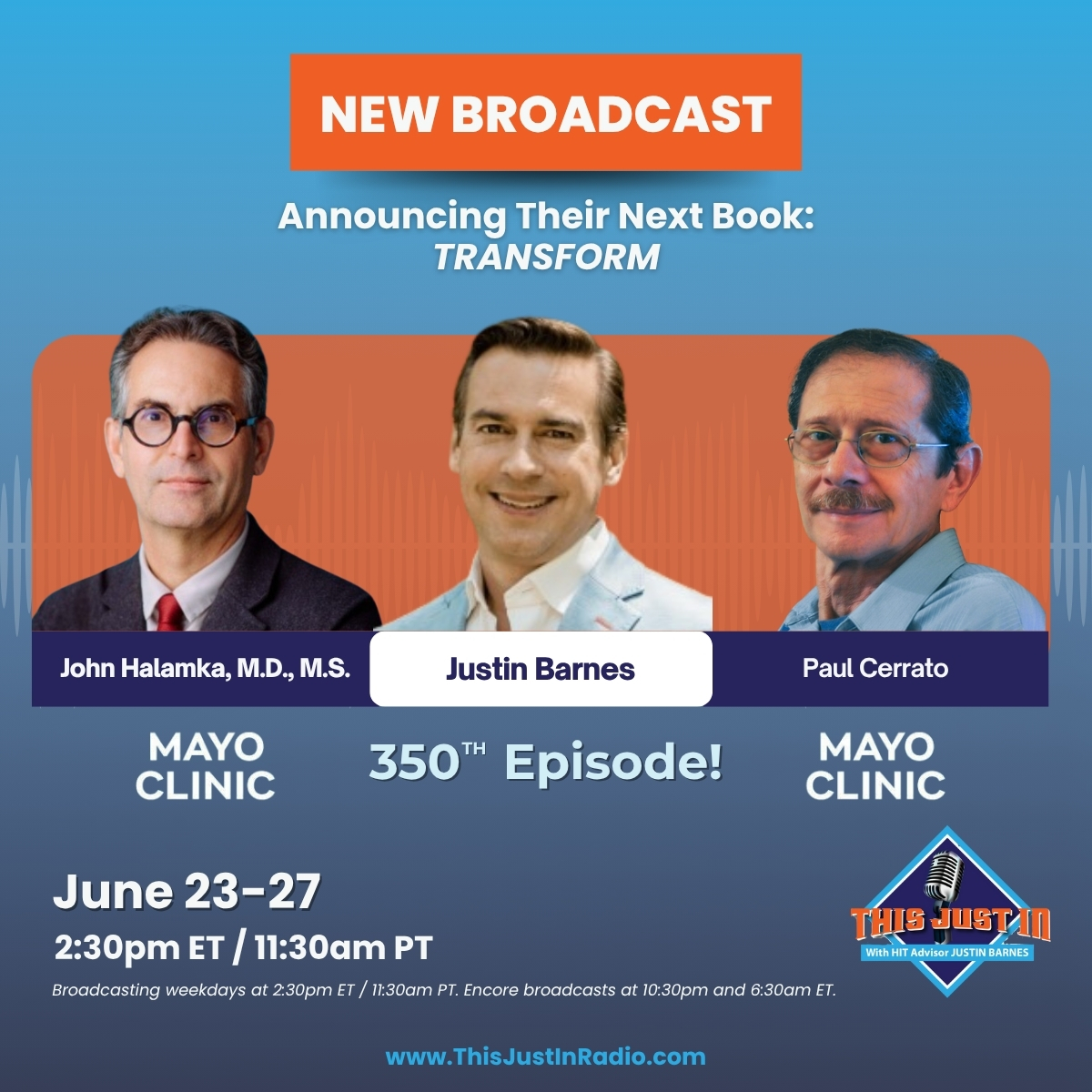 Justin Barnes (@hitadvisor) on Twitter photo ๐๏ธ New Broadcast Alert! ๐๏ธ
For my 350th episode of #ThisJustInRadio, Iโm honored to welcome back two of my most frequent and insightful guests โ John Halamka, M.D., M.S., President of the <a href="/MayoPlatform/">Mayo Clinic Platform</a>, and Paul Cerrato, Senior Research Analyst at <a href="/MayoClinic/">Mayo Clinic</a> and professor at ๐๏ธ New Broadcast Alert! ๐๏ธ
For my 350th episode of #ThisJustInRadio, Iโm honored to welcome back two of my most frequent and insightful guests โ John Halamka, M.D., M.S., President of the <a href="/MayoPlatform/">Mayo Clinic Platform</a>, and Paul Cerrato, Senior Research Analyst at <a href="/MayoClinic/">Mayo Clinic</a> and professor at