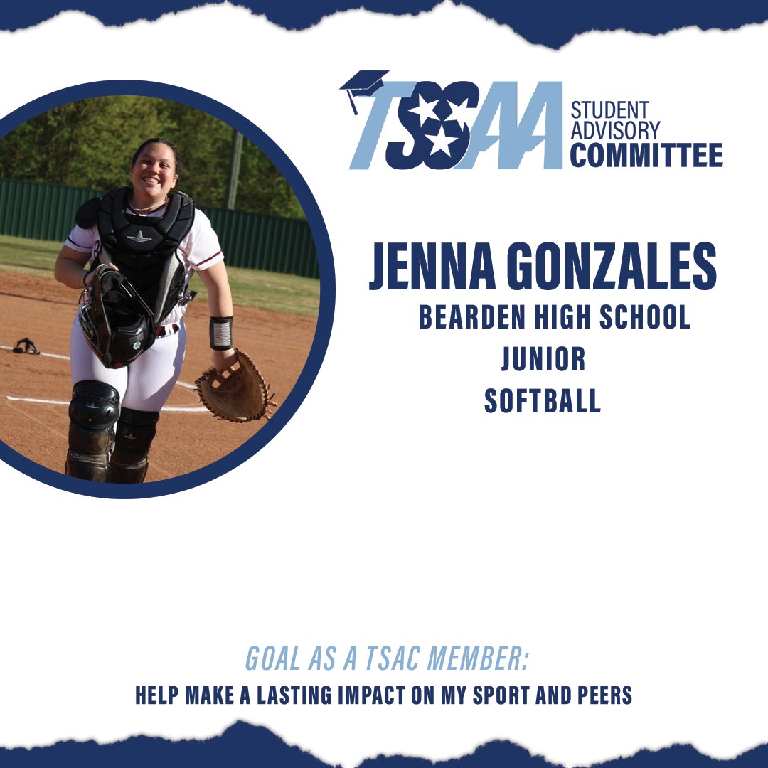 TSSAA's tweet image. 📚TSAC Member Spotlight📚
Meet Jenna Gonzales! A Bearden High School student-athlete serving on this year's Student Advisory Committee!