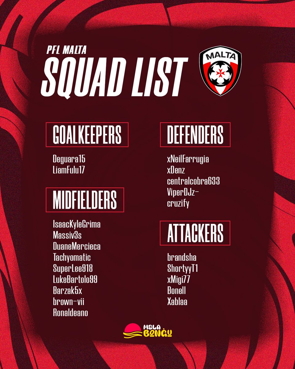 📢 Our Squad List for the upcoming <a href="/OfficialPFL_/">PFL</a> EURO 2025! 🇲🇹

Sponsored by #melabonġu