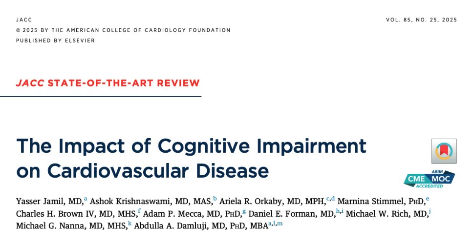 Abdulla A. Damluji, MD, PhD (@drdamluji) on Twitter photo The Impact of Cognitive Impairment on Cardiovascular Disease: <a href="/JACCJournals/">JACC Journals</a>
🥸 So proud of <a href="/Yasserjamil_MD/">Yasser Jamil</a>—started this work as a resident, published it in JACC as a fellow. Our team has the best fellows: hard working, thoughtful, and always pushing forward.
😱Summary
👇👇 The Impact of Cognitive Impairment on Cardiovascular Disease: <a href="/JACCJournals/">JACC Journals</a>
🥸 So proud of <a href="/Yasserjamil_MD/">Yasser Jamil</a>—started this work as a resident, published it in JACC as a fellow. Our team has the best fellows: hard working, thoughtful, and always pushing forward.
😱Summary
👇👇