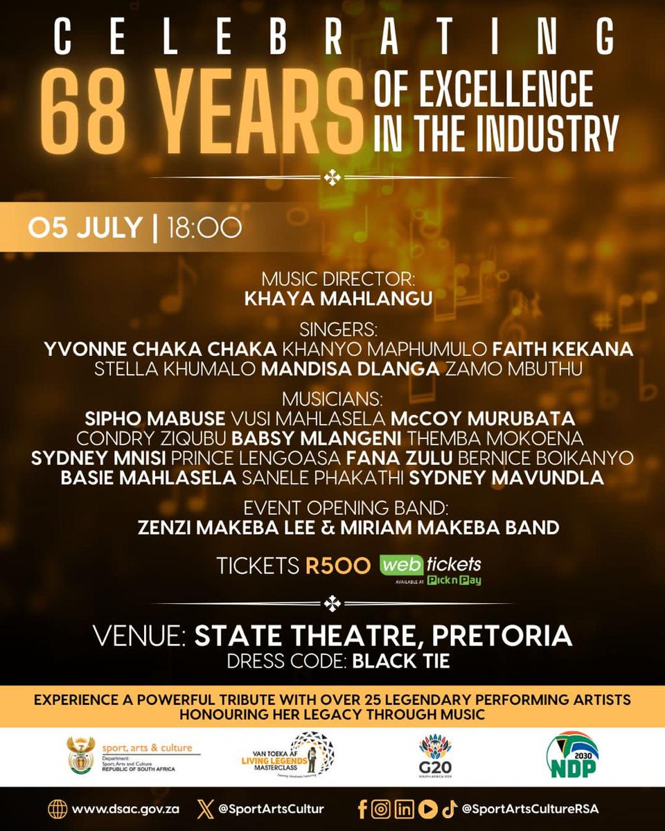 Let’s show up and celebrate Mama Abigail Kubeka ,our living legend on July 5 at the State Theatre; she deserves all our love while she can still feel it. 💜🎤 #SupportOurLegends