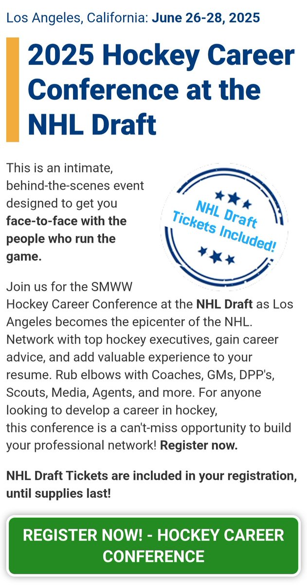 keeperofthecup's tweet image. Are you in LA the weekend for the @nhl draft...swing by the #SMWW conference. there will be @nhl executives, #stanleycup winners and lots more fun
@HockeyHallFame