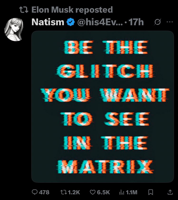 his4Everz's tweet image. ELON MUSK REPOSTED ME! I AM OFFICIALLY LIVING MY MEME! THANK YOU @elonmusk FOR MAKING ME THE GLITCH🤭❤️