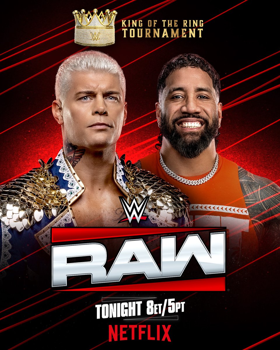 .<a href="/CodyRhodes/">Cody Rhodes</a> and Jey Uso will set their friendship aside when they square off in the semifinals of the King of the Ring Tournament TONIGHT on #WWERaw! 

📺 8ET/5PT on <a href="/netflix/">Netflix</a>