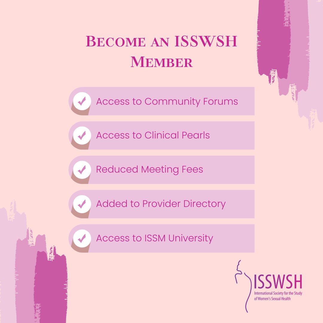 Membership has its benefits! Exclusive access to programs like ISSM University, Clinical Pearls, and the Community Forums are available to all ISSWSH members. 

Become a member today! Learn more: isswsh.org/members/member…