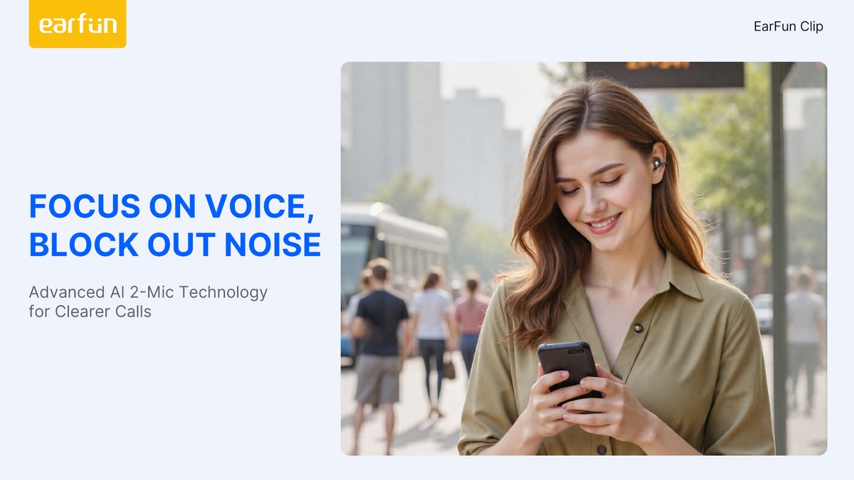EarFun Official (@earfunaudio) on Twitter photo ๐ Tired of noisy calls?
EarFun Clip uses AI-powered dual mics to cut through the noise and capture your voice clearly โ wherever you are.
๐๏ธ Clip in. Speak out.
๐ b.link/vyrfgsjd
#EarFunClip #AIMicNoiseCancellation #CrystalClearCalls #ClipAndTalk ๐ Tired of noisy calls?
EarFun Clip uses AI-powered dual mics to cut through the noise and capture your voice clearly โ wherever you are.
๐๏ธ Clip in. Speak out.
๐ b.link/vyrfgsjd
#EarFunClip #AIMicNoiseCancellation #CrystalClearCalls #ClipAndTalk