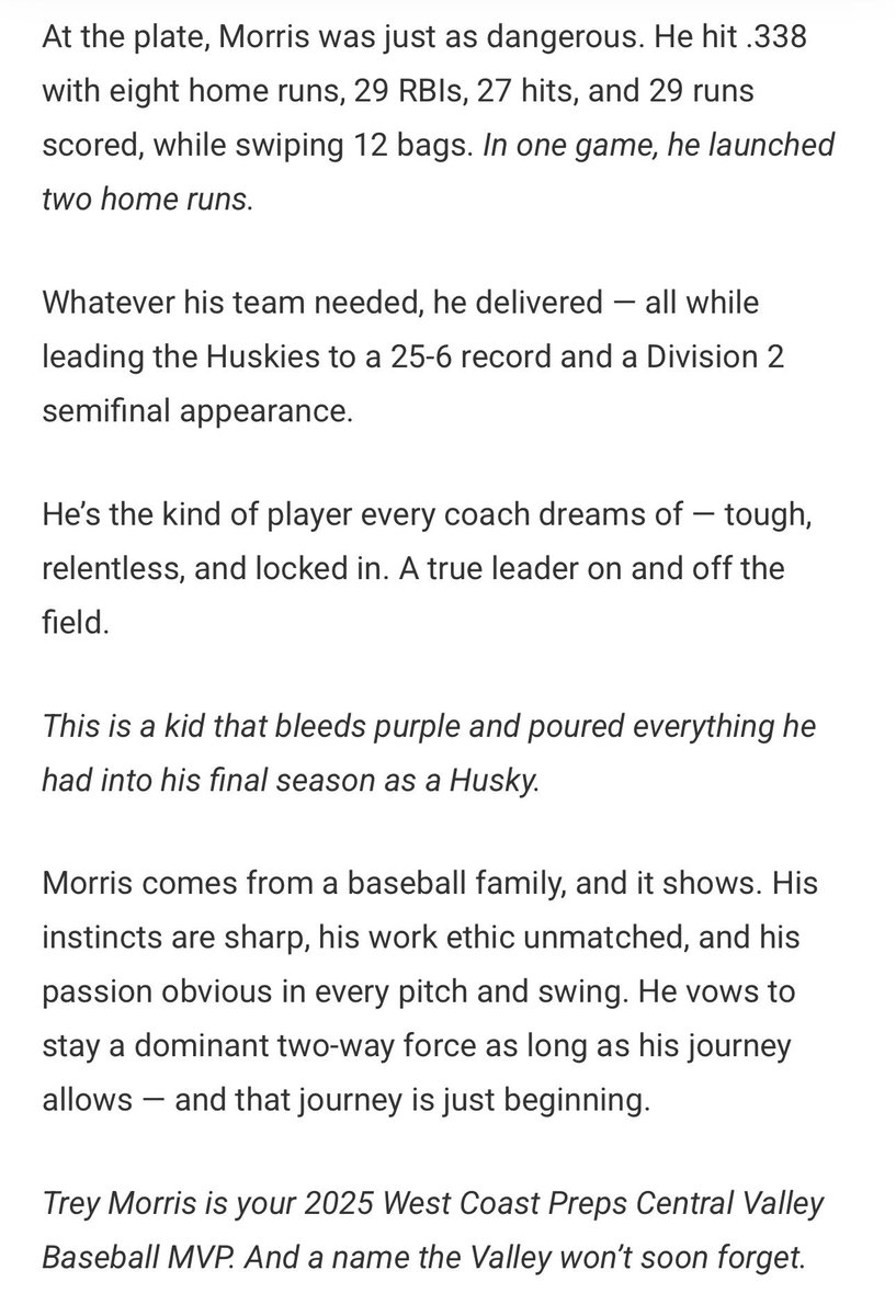 WUHS_Baseball's tweet image. Congratulations to Trey Morris for winning the West Coast Preps Section player of the year. Very well deserved. Go Panthers!