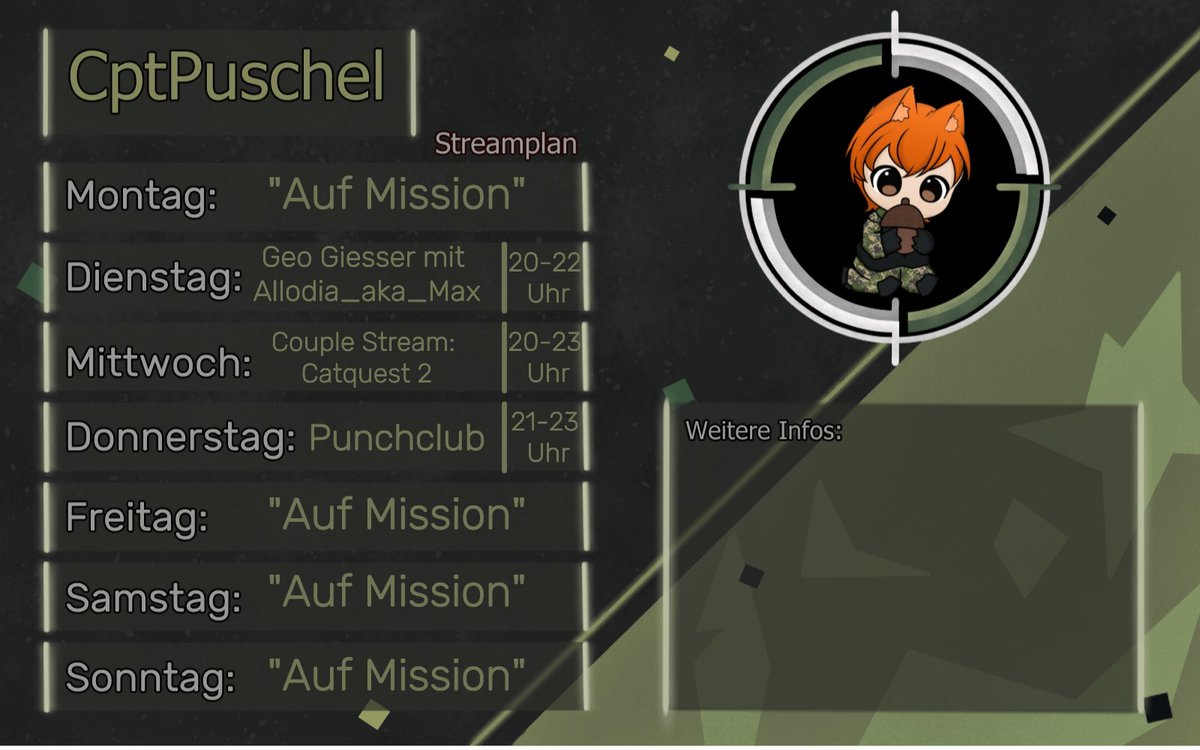 Cpt.Puschel (@cptpuschel) on Twitter photo Moin Kameraden! Der Streamplan für diese Woche steht und es wird wieder mal eine Collab mit dem lieben <a href="/Allodia_aka_Max/">Allodia_aka_Max 🐍 GerVtuber</a> und der wöchentliche Couplestream mit @Neko_Tigress gefolgt von Punchclub am Dönnerstag! Ich freu mich auf Euch! 🫡 Moin Kameraden! Der Streamplan für diese Woche steht und es wird wieder mal eine Collab mit dem lieben <a href="/Allodia_aka_Max/">Allodia_aka_Max 🐍 GerVtuber</a> und der wöchentliche Couplestream mit @Neko_Tigress gefolgt von Punchclub am Dönnerstag! Ich freu mich auf Euch! 🫡