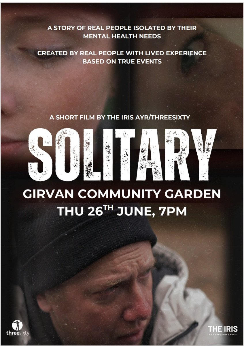 theirisayr's tweet image. Solitary is screening in Girvan this week
Produced for Three Sixty
A film about Mental Health and Isolation devised by people with lived experience
Mental Health is not bound by postcode so we're taking this poignant film on a rural tour
Let's get talking about Mental Health