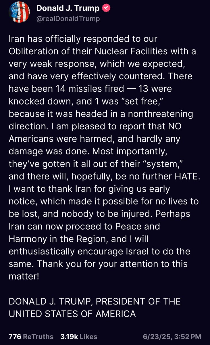 🚨 BREAKING: "Trump dopo l'attacco iraniano: 'Incoraggio Israele verso la pace e l'armonia'"
