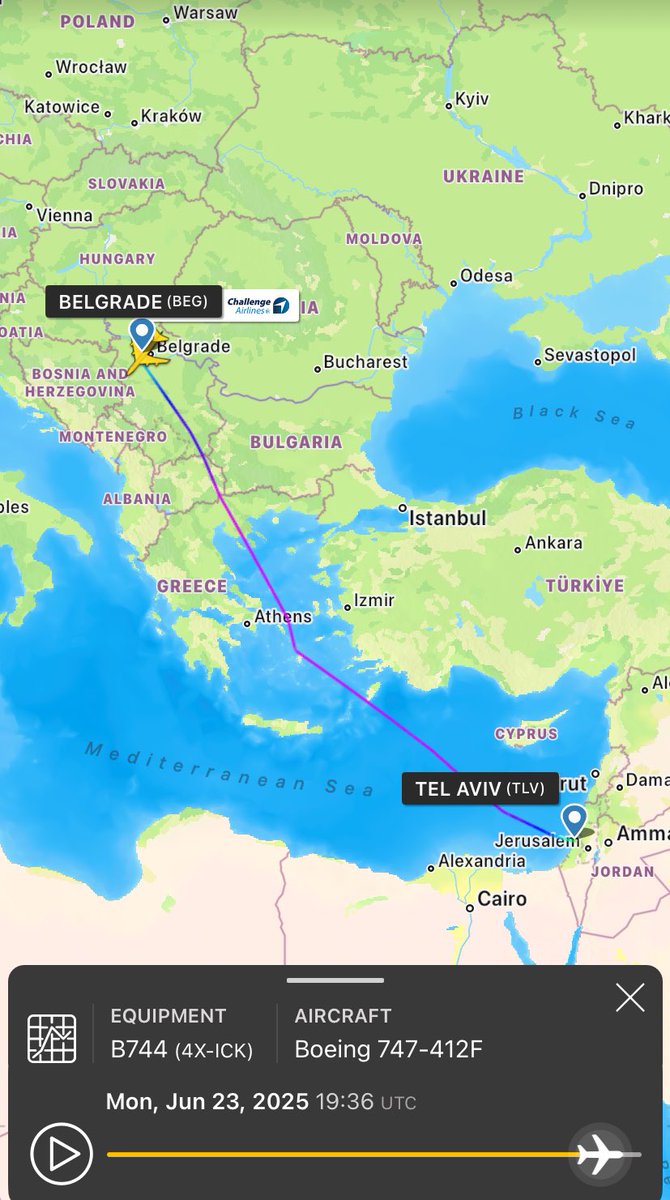 🇮🇱🇷🇸 Israeli Boeing 747 freighter (4X-ICK) landing in Belgrade, Serbia, to pick up military equipment.