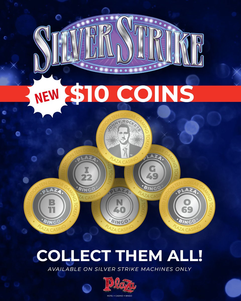 PlazaLasVegas's tweet photo. 🎰 New Silver Strike alert!
Collect our limited-edition $10 coins featuring Jonny Rockets and Bingo 🔢—only at the Plaza.
Learn More: https://t.co/1SUxeDDiLj
#PlazaLV #Silverstrike https://t.co/QYA2YPRybA