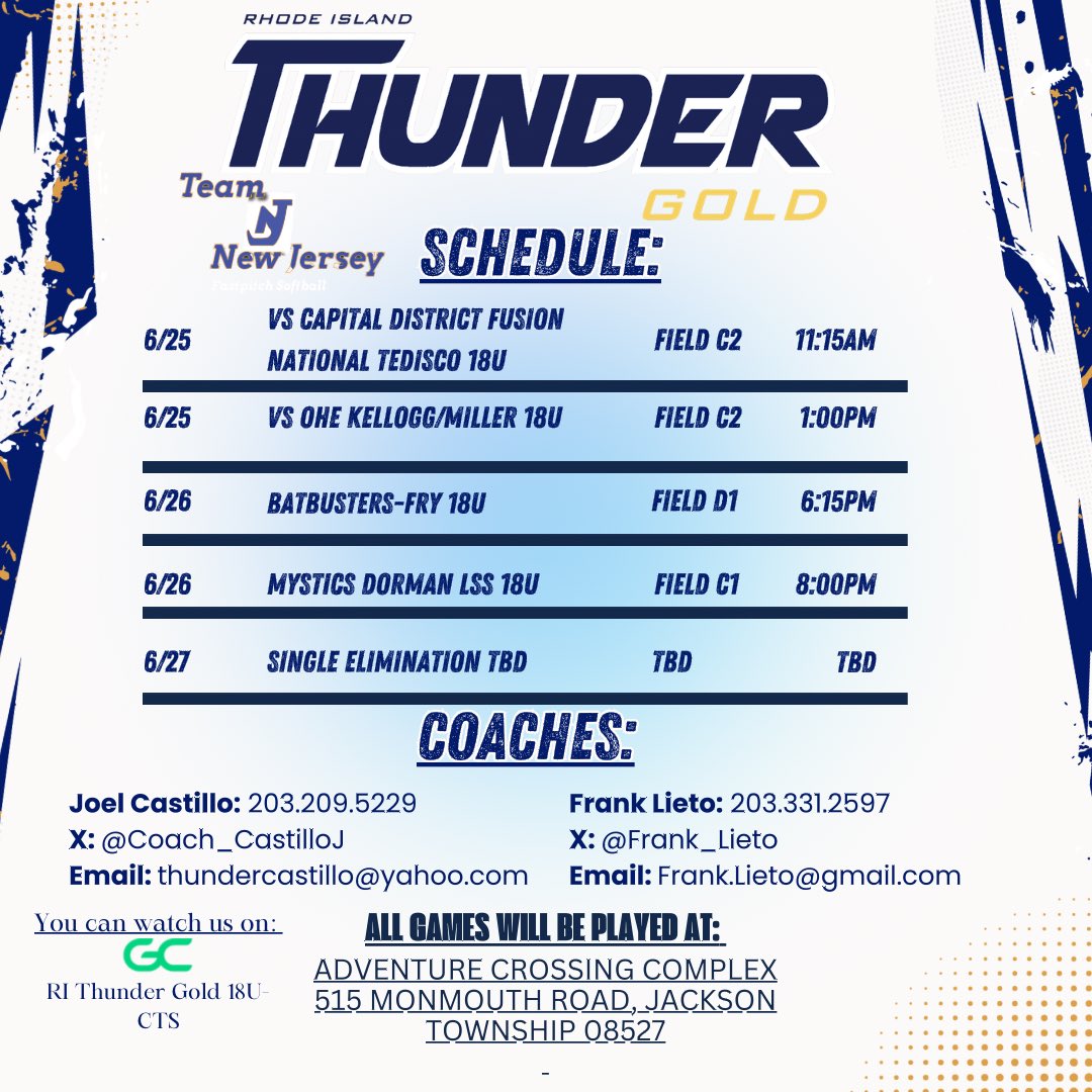 Schedule drop for Team New Jersey this week⬇️⬇️

<a href="/Frank_Lieto/">Frank Lieto</a> <a href="/Coach_CastilloJ/">Coach Castillo</a>