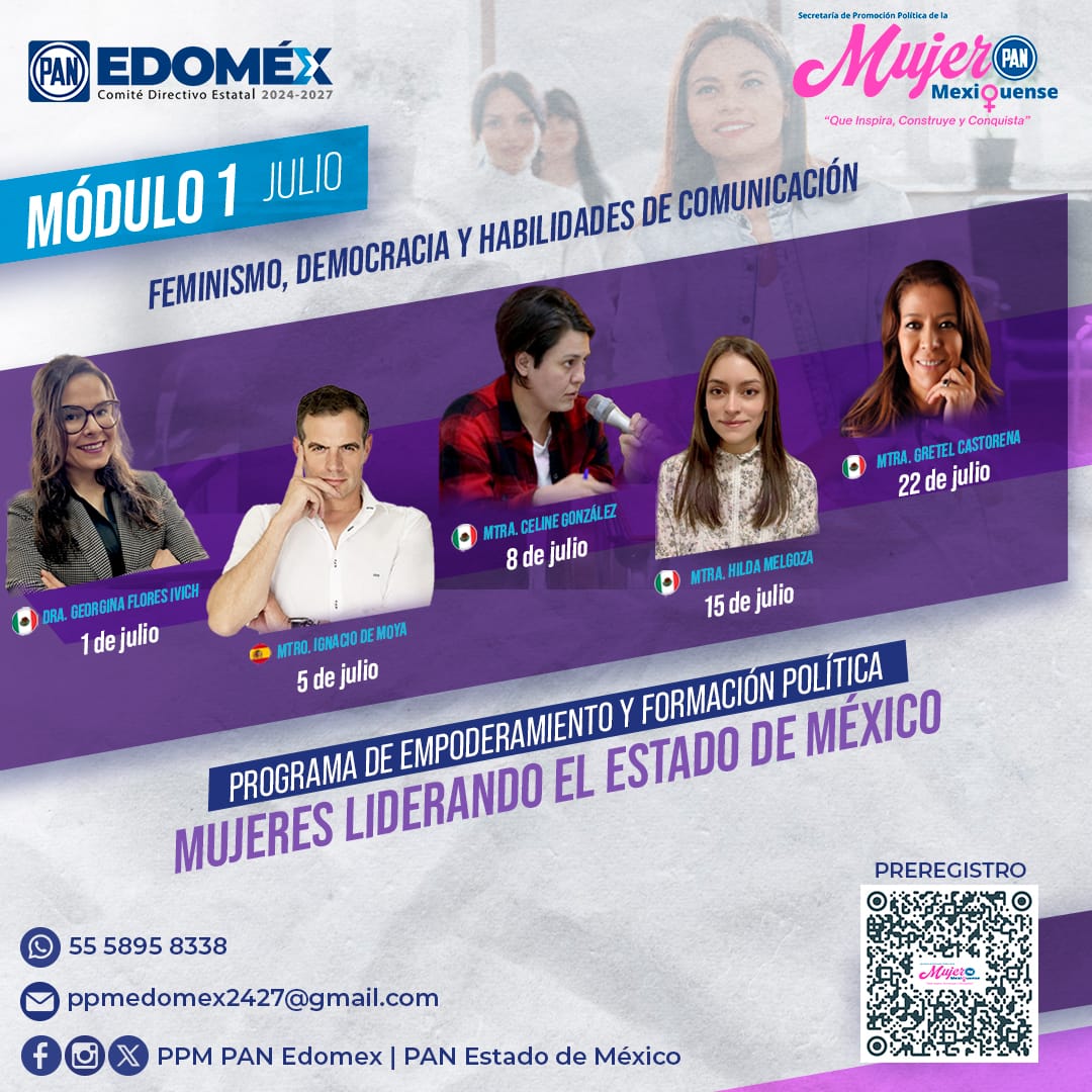 PPM PAN Edomex (@ppm_panedomex) on Twitter photo 💜 ¡Les compartimos el Módulo 1 de lo que veremos en el programa "Mujeres Liderando el Estado de México"!
"Feminismo, democracia y habilidades de comunicación".
🔗 Preregístrate aquí: forms.gle/2Ws6kps5V7TGJ4…
📩 Informes: ppmedomex2427@gmail.com
📲 55 5895 8338 💜 ¡Les compartimos el Módulo 1 de lo que veremos en el programa "Mujeres Liderando el Estado de México"!
"Feminismo, democracia y habilidades de comunicación".
🔗 Preregístrate aquí: forms.gle/2Ws6kps5V7TGJ4…
📩 Informes: ppmedomex2427@gmail.com
📲 55 5895 8338