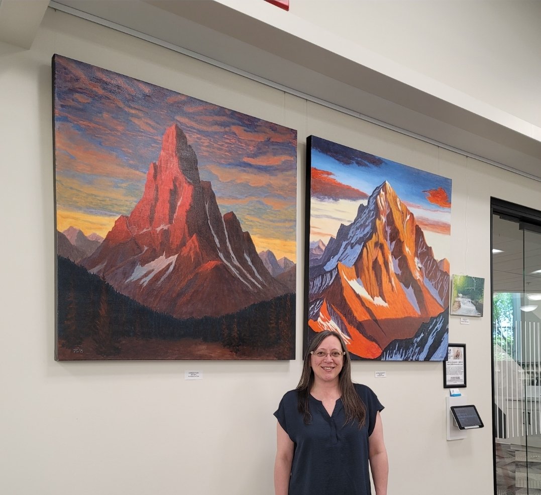 FIFTB's tweet photo. 1 week left to enjoy seeing the statement pieces from my "Mountains That Move Us" series, only at Shawnessy Library #Calgary until the end of June. 
#originalartwork #acrylicpainting #mountainscape https://t.co/SdsSwxHFIH