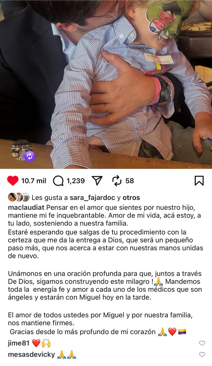 El senador Miguel Uribe Turbay será intervenido esta tarde nuevamente en la Fundación Santa Fe, acaba de confirmar su esposa María Claudia Tarazona. “Unámonos en una oración profunda para que, juntos a través De Dios, sigamos construyendo este milagro! Mandemos toda la energía fe