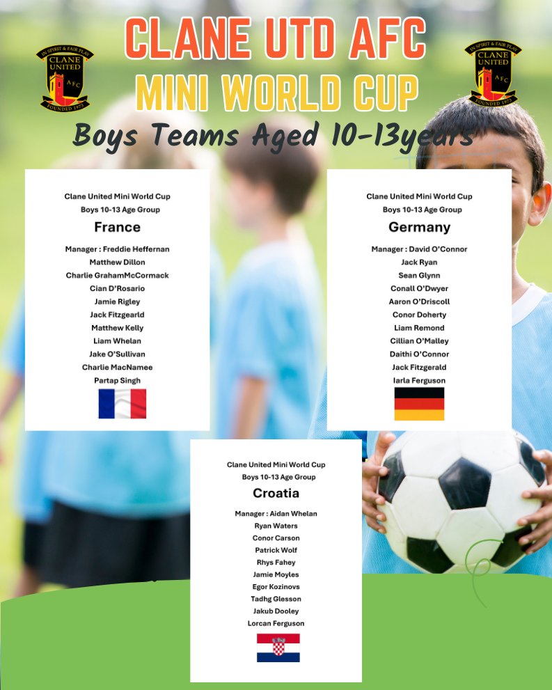 Mini World Cup 2025
Boys Team Aged 10-13 years