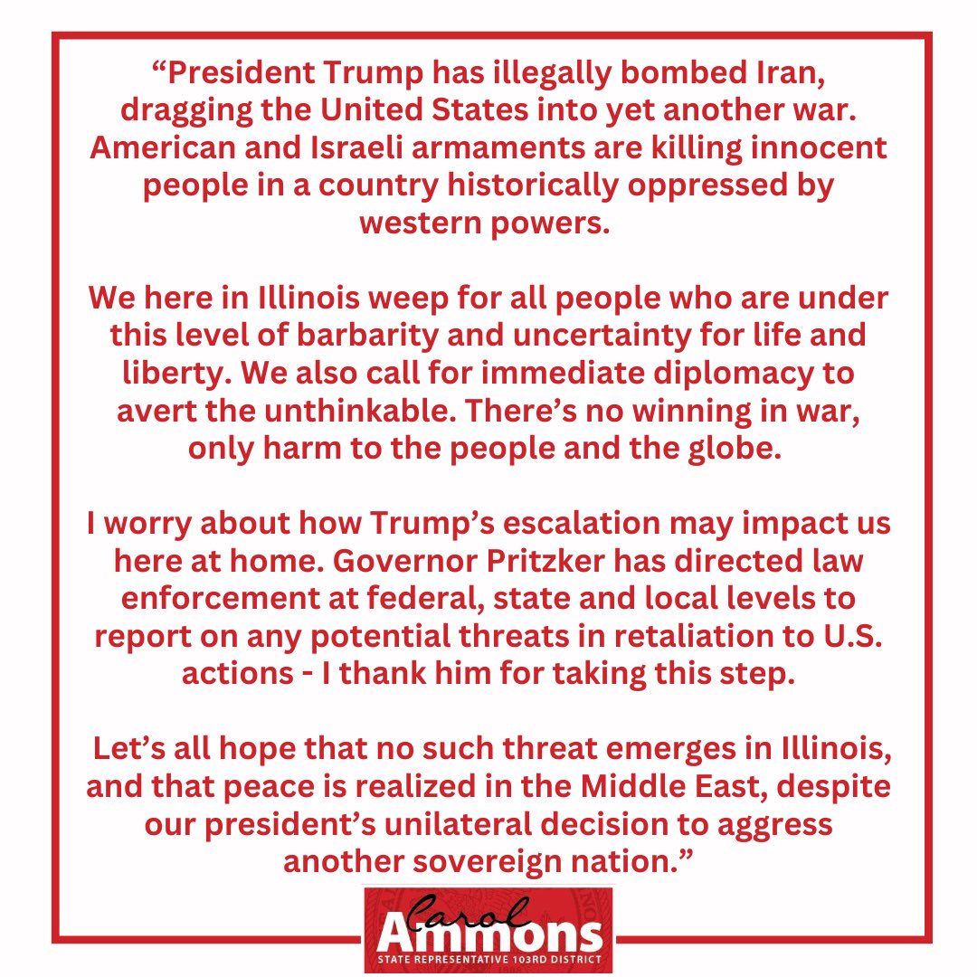 My statement on President Trump's illegal bombing of Iran: