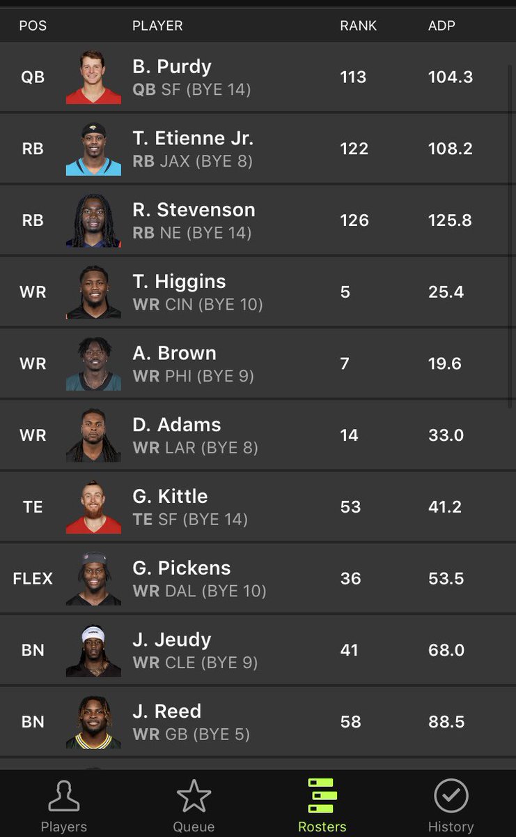 ZeroRBdad's tweet image. Zero RB or Extreme Zero RB feel very achievable on DK.  Never mind the fact I accidentally took Higgins in round 1 😬

Feel like 7 or 8 RBs is the way to go.  So much more potential for a breakout

#zerorb #bestball