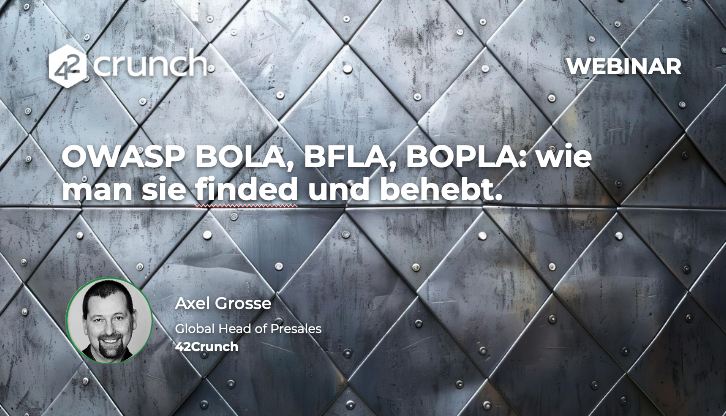 Registrieren Sie sich für unser bevorstehendes Webinar über das Auffinden und Beheben der OWASP-API-Sicherheitsschwachstellen BOLA, BA und BOPLA.
42crunch.com/owasp-bola-ba-…

#BOLA #BOPLA #OWASP #APIsecurity