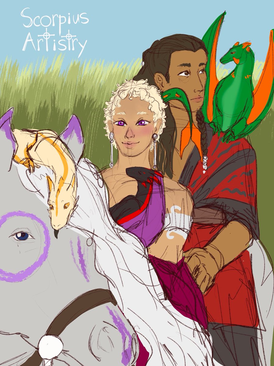 ScorpiousArtie's tweet image. Sketch of Daenerys with her blood rider Jhogo, her children and her sliver
#ASOIAF #asoiafanart #fanart #Gameofthrones #Daenerys #DaenerysTargaryen #Jhogo #Rhaegal #Drogon #Viserion