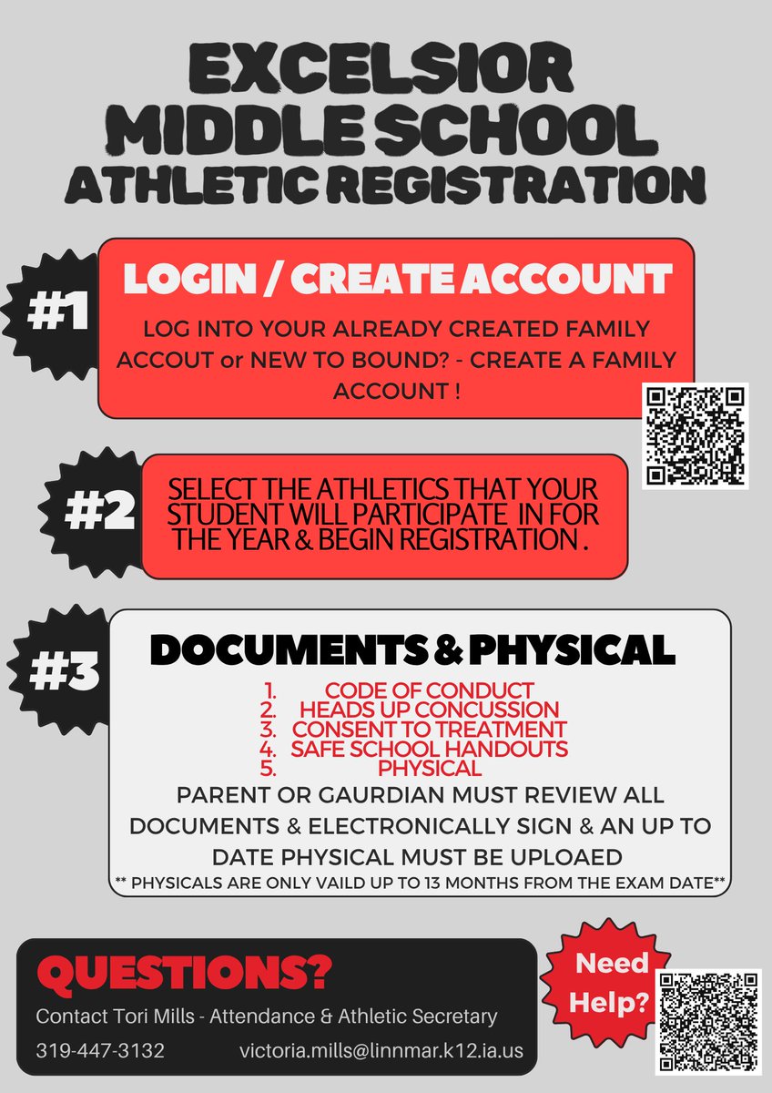 Athletic Registration for the 25/26 School Year is now OPEN !!