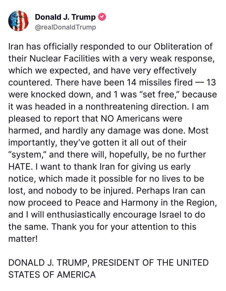 BTW — Netflix &amp; Chill.

Iran responded, but with a controlled strike. No casualties. 13 intercepted. 1 ignored.

This wasn’t war. This was calibrated messaging.