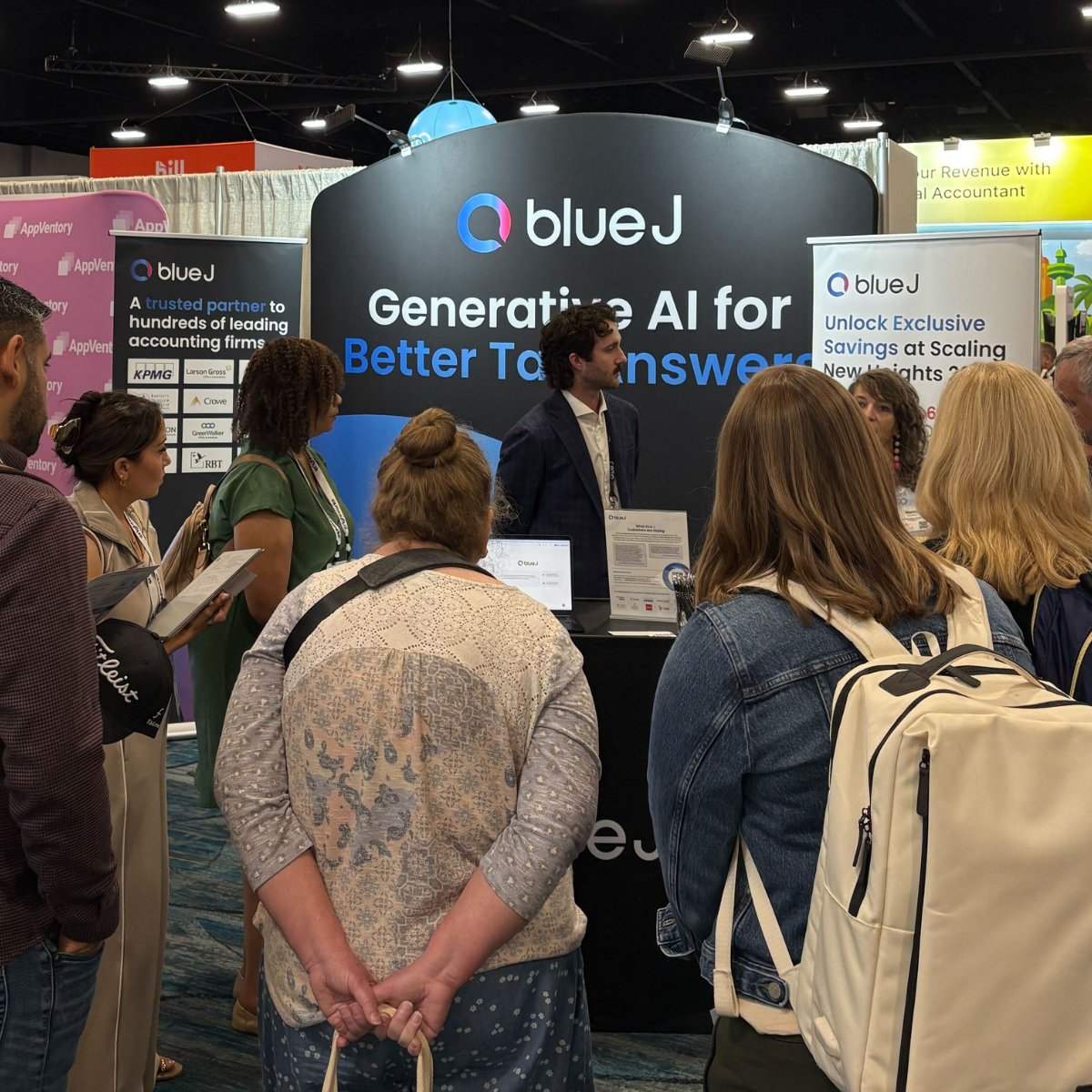 BlueJLegal's tweet image. Day 1 at #ScalingNewHeights is off to a strong start! The Blue J team has been live all day at booth 118, providing personalized demos of our generative AI solution for tax research. If you missed us today, we’ll be back tomorrow at 10:40 AM—see you then! #TaxTech #BlueJ