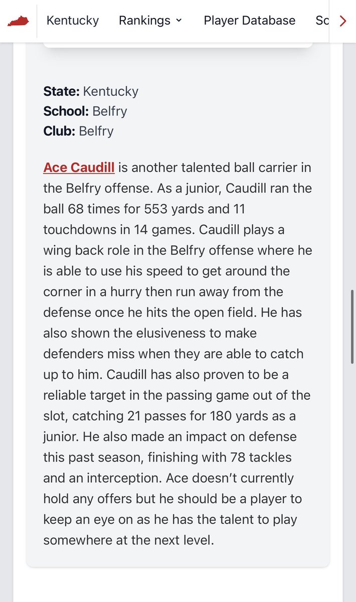 Ace Caudill (@acecaudill1) on Twitter photo Thank-you for the write up <a href="/LippertScouting/">Ryan Lippert</a> !! Can’t wait for senior season!!
<a href="/BelfryFootball1/">Belfry Football</a> <a href="/IronSaintsAth/">Sammy Sebok</a> Thank-you for the write up <a href="/LippertScouting/">Ryan Lippert</a> !! Can’t wait for senior season!!
<a href="/BelfryFootball1/">Belfry Football</a> <a href="/IronSaintsAth/">Sammy Sebok</a>