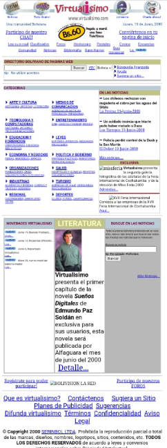 virtualisimo.com fue un portal desarrollado en Bolivia en 1998.

El año 2000 la empresa detrás del portal SERINBOL s.a. fue la primera startup tech. boliviana que paso por una ronda de inversión VC semilla.

Esta etapa se la conoce históricamente como la burbuja de las