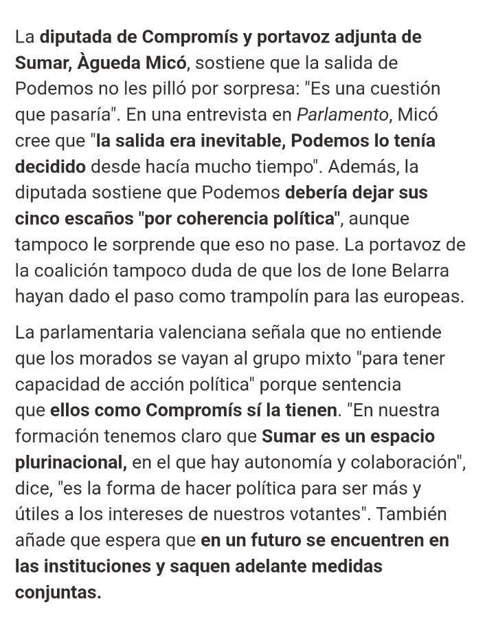 Àgueda Micó decía esto justo cuando en Podemos decidimos pasarnos al grupo mixto y dejar el grupo parlamentario de Sumar 

Ahora, <a href="/aguedamico/">Àgueda Micó Micó</a> , qué tenemos que decirte nosotras?