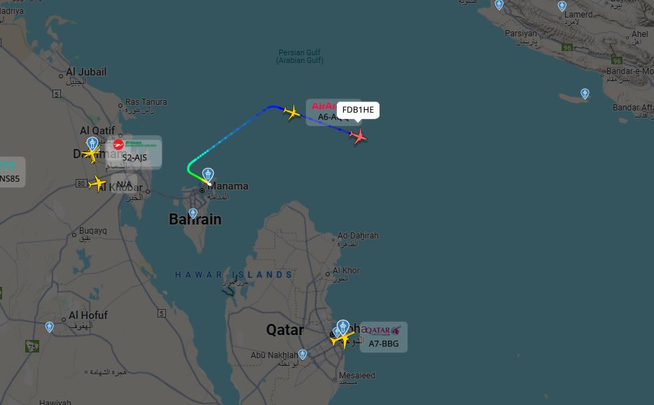 The first flights have left Bahrain since its airspace closed at 16:45 UTC.