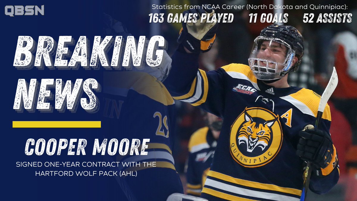 Quinnipiac Bobcats Sports Network (@qbsn) on Twitter photo MHOK: Former <a href="/QU_MIH/">Quinnipiac Men's Ice Hockey</a> assistant captain Cooper Moore has signed a one-year contract for the Hartford Wolf Pack of the AHL.
The defenseman recorded 13 assists this past season and finished the year with a +/- rating of +10.
#AHL | #ECACHockey MHOK: Former <a href="/QU_MIH/">Quinnipiac Men's Ice Hockey</a> assistant captain Cooper Moore has signed a one-year contract for the Hartford Wolf Pack of the AHL.
The defenseman recorded 13 assists this past season and finished the year with a +/- rating of +10.
#AHL | #ECACHockey