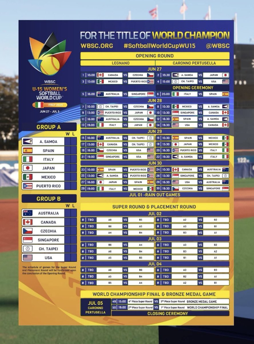 VA Glory National Bronowicz (@vgbronowicz) on Twitter photo Good luck to you <a href="/AshleighBrono/">Ashleigh Bronowicz</a> and the rest of the <a href="/USASoftballJWNT/">USA Softball Junior Women’s National Team</a> team as you take on the <a href="/WBSC/">WBSC ⚾🥎</a> World Cup. We will miss you as we head to the Colorado Sparkler <a href="/COSparkFire/">CO 4th of July</a> but we will be cheering each other on across time zones. <a href="/VAGloryFP/">VA Glory Fastpitch</a> <a href="/ExtraInningSB/">EXTRA INNING SOFTBALL</a> <a href="/LineDsoftball/">Line Drive Media</a> Good luck to you <a href="/AshleighBrono/">Ashleigh Bronowicz</a> and the rest of the <a href="/USASoftballJWNT/">USA Softball Junior Women’s National Team</a> team as you take on the <a href="/WBSC/">WBSC ⚾🥎</a> World Cup. We will miss you as we head to the Colorado Sparkler <a href="/COSparkFire/">CO 4th of July</a> but we will be cheering each other on across time zones. <a href="/VAGloryFP/">VA Glory Fastpitch</a> <a href="/ExtraInningSB/">EXTRA INNING SOFTBALL</a> <a href="/LineDsoftball/">Line Drive Media</a>