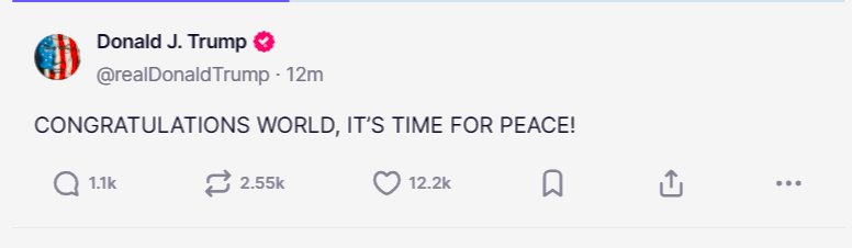 MrCaseyLandry's tweet photo. Trump said Iran warned the U.S. before missile strikes on its Qatar base, preventing casualties.

“I am pleased to report that NO Americans were harmed, and hardly any damage was done. Most importantly, they’ve gotten it all out of their ‘system,’ and there will, hopefully, be no further HATE ... Perhaps Iran can now proceed to Peace and Harmony in the Region, and I will enthusiastically encourage Israel to do the same,”