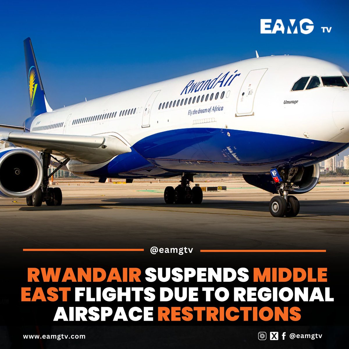 ✈️ Due to the closure of Qatar’s airspace, <a href="/FlyRwandAir/">RwandAir</a> has cancelled flights to/from Doha on June 23–24. Flights to/from Dubai have also been affected. Affected passengers have been advised to reschedule for a later date.

#EAMGtv #Rwanda #Doha #Qatar #Dubai