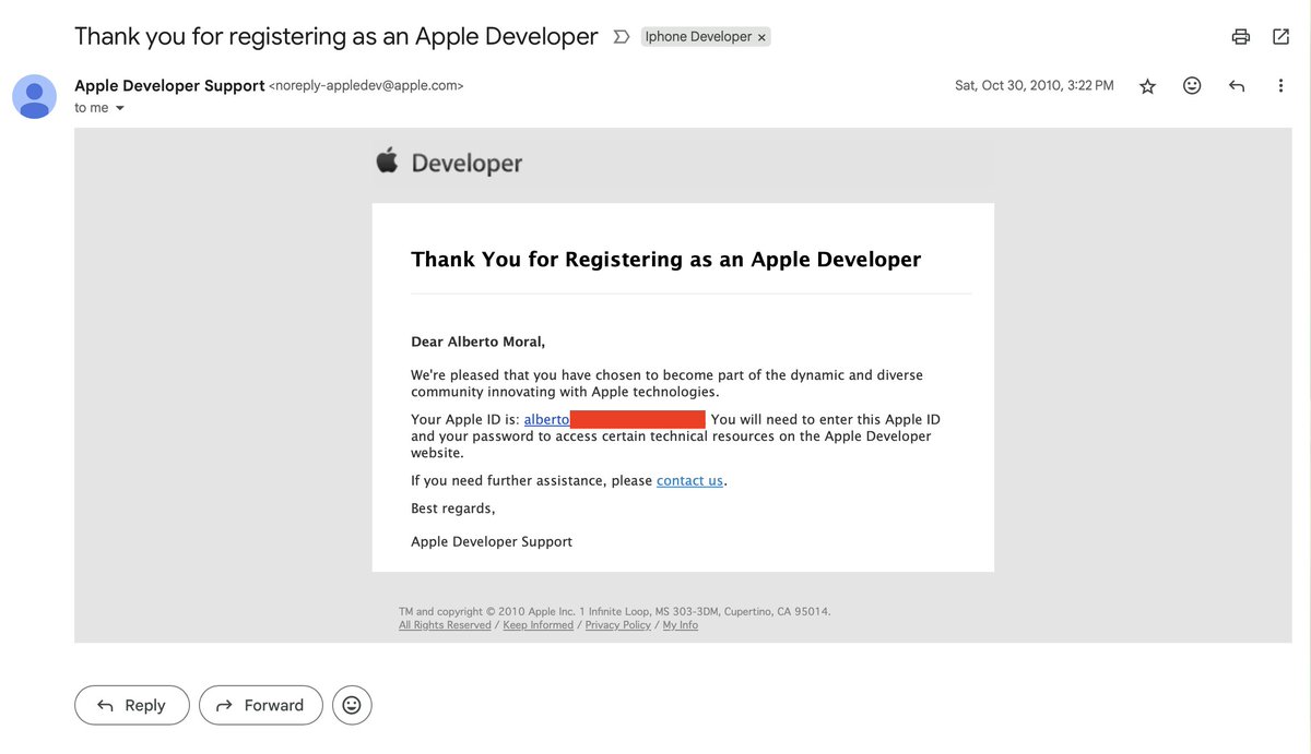 While looking through my emails, I found a gem: the time I first joined the Apple Developer Program in 2010 🥹
