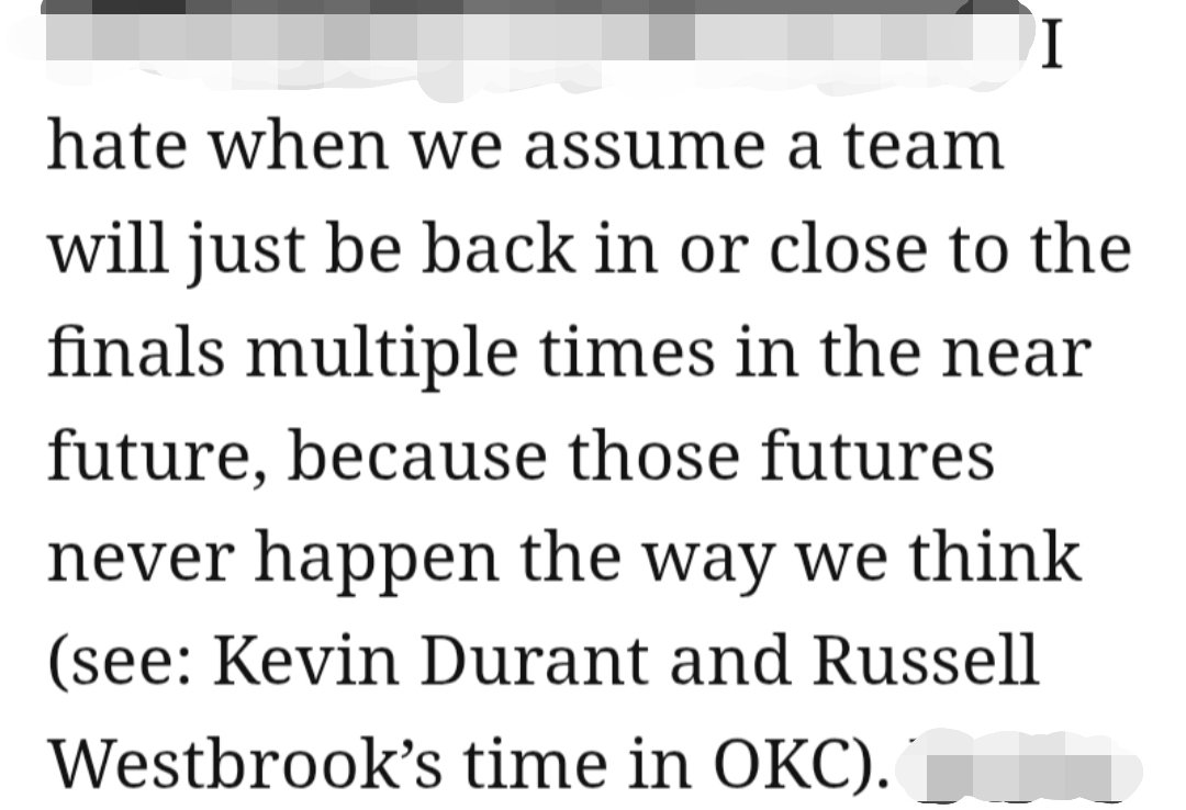 Can we please stop talking about KD and Westbrook as if that era of OKC hoops somehow applies to this one?

We don't do that with other teams. 
"I don't know if the Eagles are going to win next year's SB. I mean, remember the Donovan McNabb and Andy Reid era?" 😆