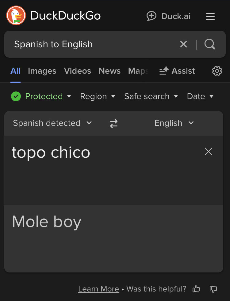 dkurth's tweet photo. In case you're wondering what Topo Chico means (or looking for a new super hero name): https://t.co/i8RJ4ikSV6