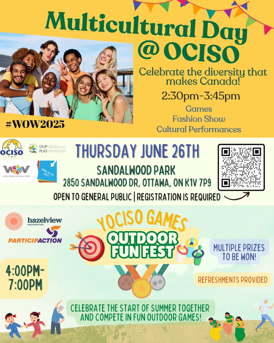 Join us June 26 at Sandalwood Park (2850 Sandalwood Dr) for OCISO’s Multicultural Celebration (2:30–3:45 PM) &amp; Outdoor Fun Fest (3:45–7:00 PM)! Performances, games &amp; more. Free &amp; open to all.

Register: forms.gle/LNEngTaXCZyztc…

#WOW2025