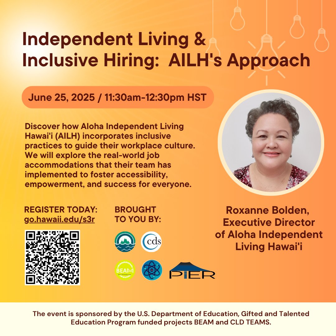 📣 JOIN US on June 25 for next Speaker Session: Independent Living &amp; Inclusive Hiring - Aloha Independent Living Hawaiʻi's Approach

👉🏽 11:30 AM – 12:30 PM HST  

✅ go.hawaii.edu/s3r