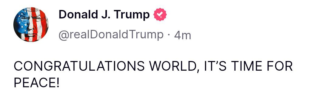 Trump powiedział, że „nadszedł czas na pokój”.