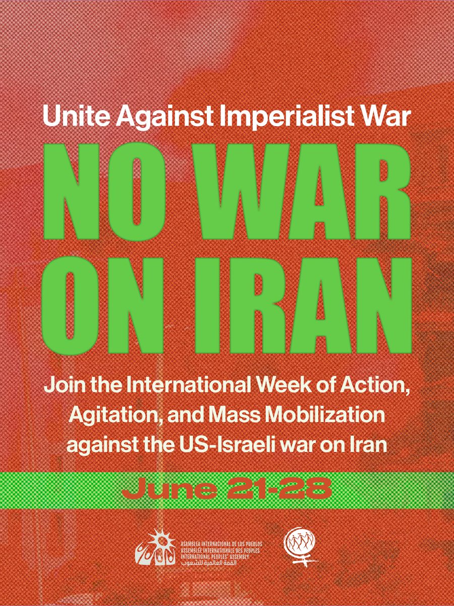 peoplesassembl_'s tweet image. 🚨The people of the world demand an immediate end to the U.S.-Israeli war on Iran!
We resist this reckless drive toward further bloodshed and global conflict. We demand a commitment to peace, justice, sovereignty and the preservation of all life!
Join the International Week of…