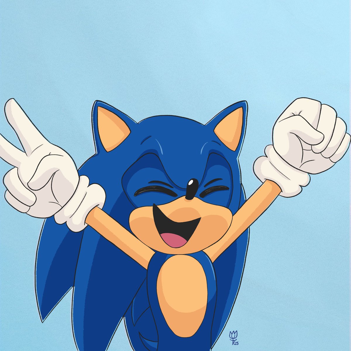 Red_Tulip25's tweet image. Inspired by that Silver picture. Happy birthday Sonic! 💙💙💙🥳 #SonicTheHedgehog #Sonic34th #SonicBirthday2025 #sonic34thanniversary