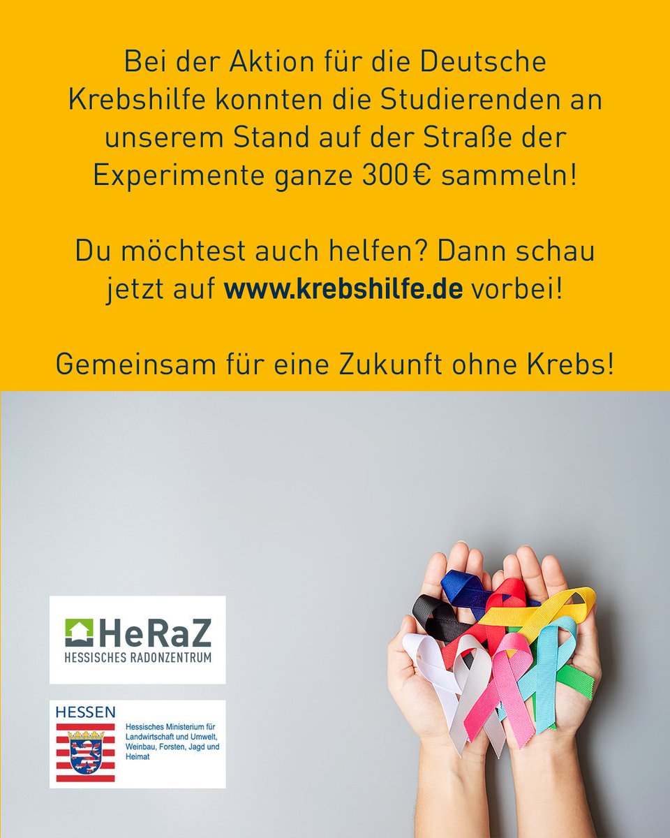 Hessisches Radonzentrum (@radonzentrum) on Twitter photo Wir freuen uns, dass bei der Straße der Experimente 300 € für die <a href="/Krebshilfe_Bonn/">Deutsche Krebshilfe</a> gesammelt wurden! Danke an alle engagierten Studierenden für euren Einsatz.
#GemeinsamGegenKrebs #ForschungFürsLeben Wir freuen uns, dass bei der Straße der Experimente 300 € für die <a href="/Krebshilfe_Bonn/">Deutsche Krebshilfe</a> gesammelt wurden! Danke an alle engagierten Studierenden für euren Einsatz.
#GemeinsamGegenKrebs #ForschungFürsLeben