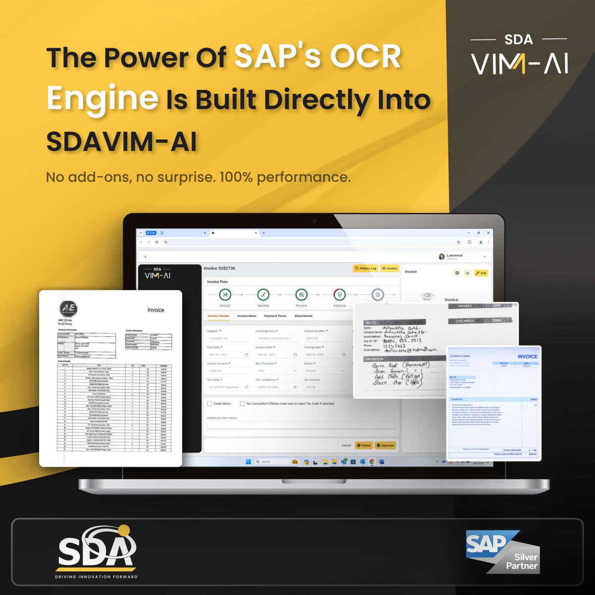 SDA VIM-AI is a complete Vendor Invoice Management (VIM) solution that comes with SAP ’s powerful OCR engine fully included, not as an add-on, but as a standard feature. No hidden costs, no surprises.
#SAPVIM #InvoiceAutomation #OCR  #SAPSolutions #VendorInvoiceManagement
